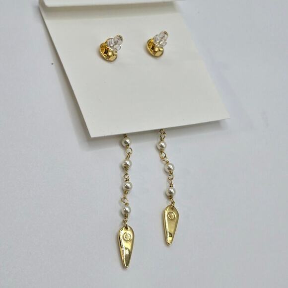 NEW Tory Burch Snake Linear Earrings 18K Gold Plated Faux Pearl Dangle Animal - Picture 5 of 6